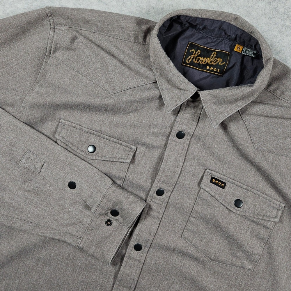 Howler Bros Stockman (Men's XL) Gray Gaucho Snap Western Shirt Cowboy Pearl Snap